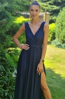 Abendkleid mit Gürtel 21504 Dunkelblau 44